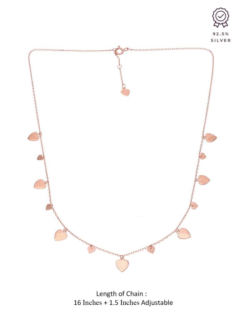 Sterling Silver Rose Gold Charms Of Hearts Chain Necklace : NLCS151-RG-NA