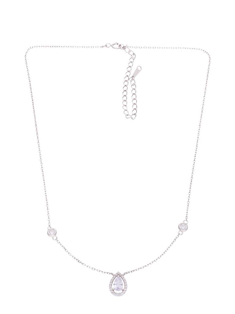 Sterling Silver Minimal Crystal Drop Casual Necklace : NLCS152-S-NA