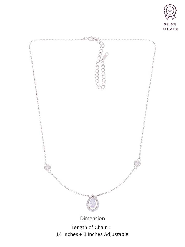 Sterling Silver Minimal Crystal Drop Casual Necklace : NLCS152-S-NA