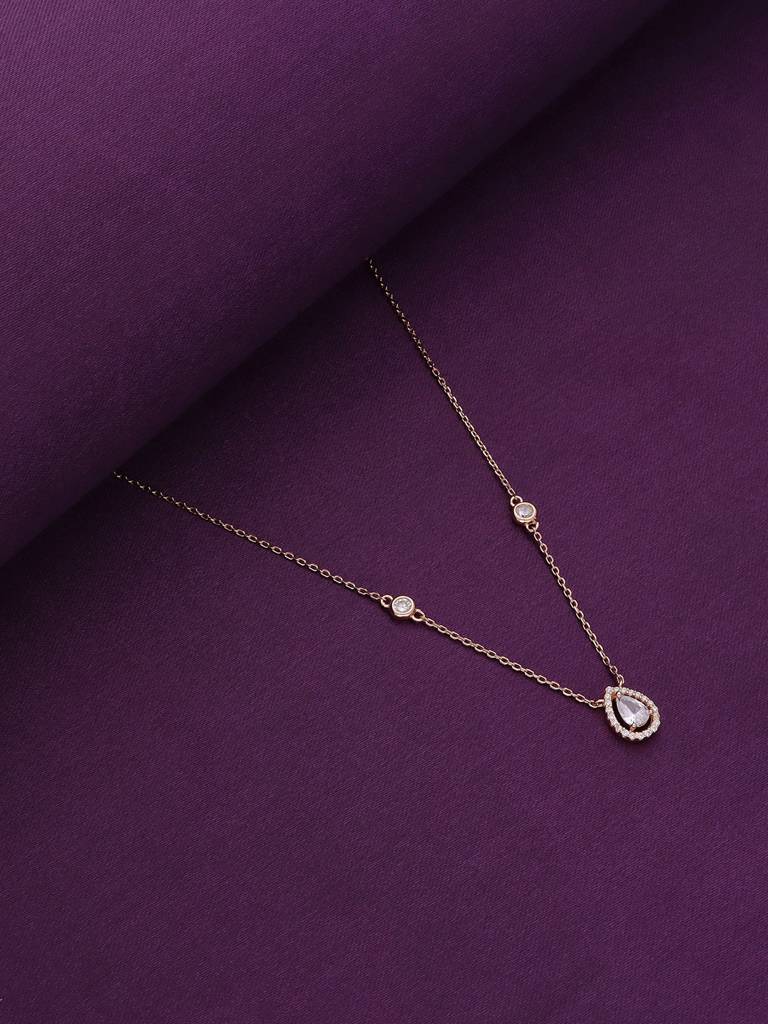 Sterling Silver Rose Gold Minimal Crystal Drop Casual Necklace : NLCS153-RG-NA