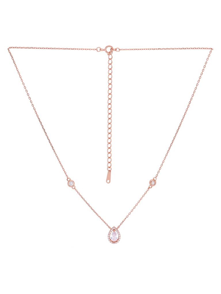 Sterling Silver Rose Gold Minimal Crystal Drop Casual Necklace : NLCS153-RG-NA