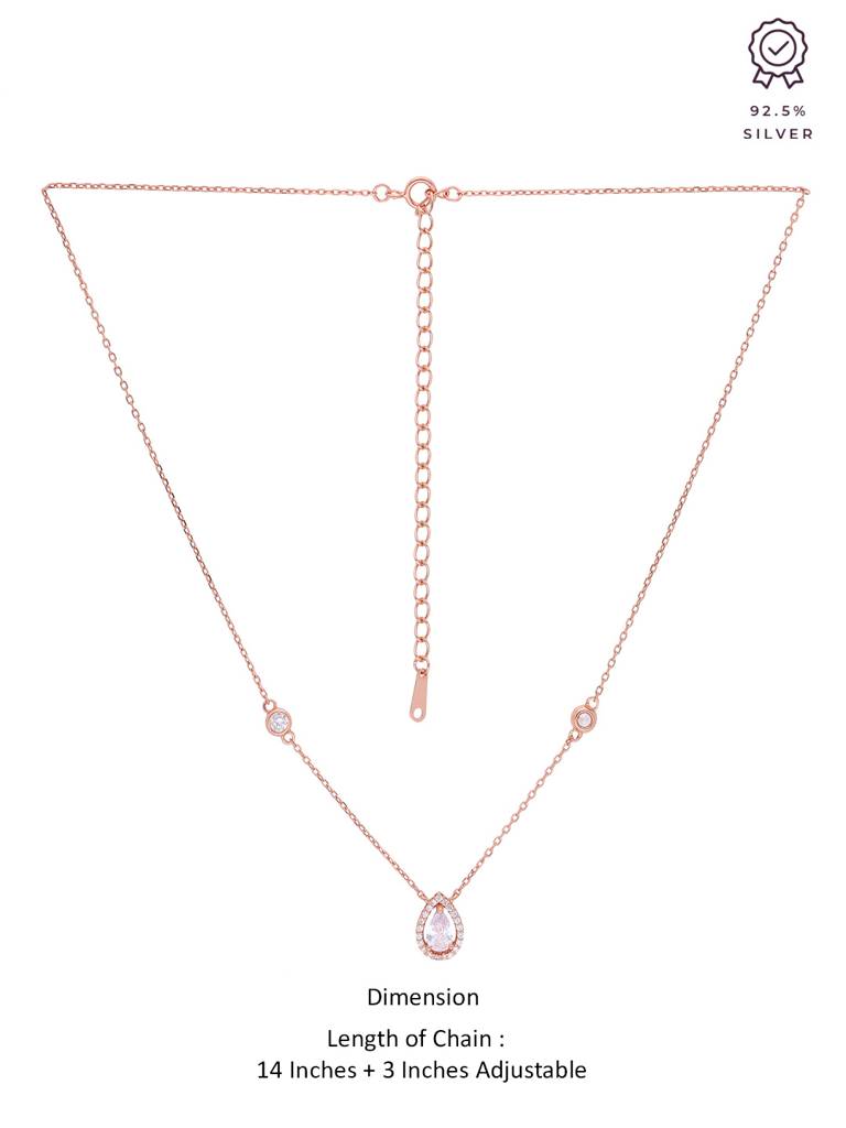 Sterling Silver Rose Gold Minimal Crystal Drop Casual Necklace : NLCS153-RG-NA