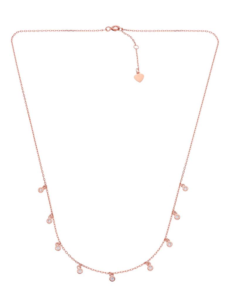Sterling Silver Rose Gold Dancing Beaded Zirconia Casual Necklace : NLCS155-RG-NA