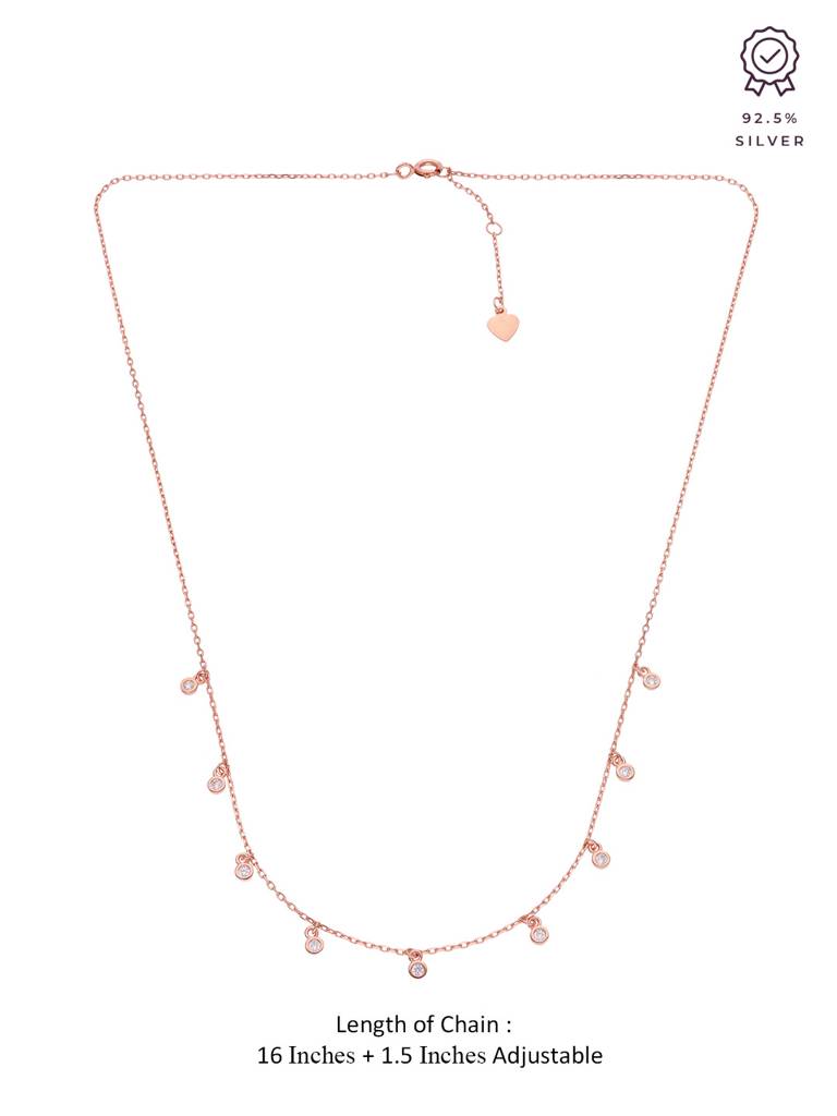 Sterling Silver Rose Gold Dancing Beaded Zirconia Casual Necklace : NLCS155-RG-NA