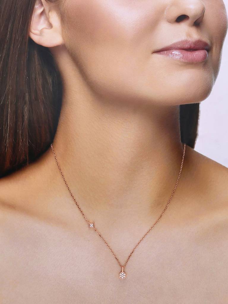 Sterling Silver Rose Gold Simple Twinkle Zircon Disc Casual Necklace : NLCS157-RG-NA