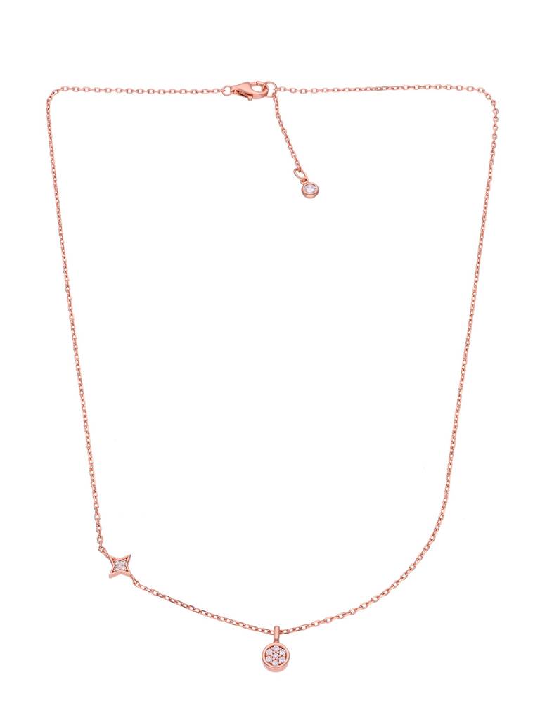 Sterling Silver Rose Gold Simple Twinkle Zircon Disc Casual Necklace : NLCS157-RG-NA