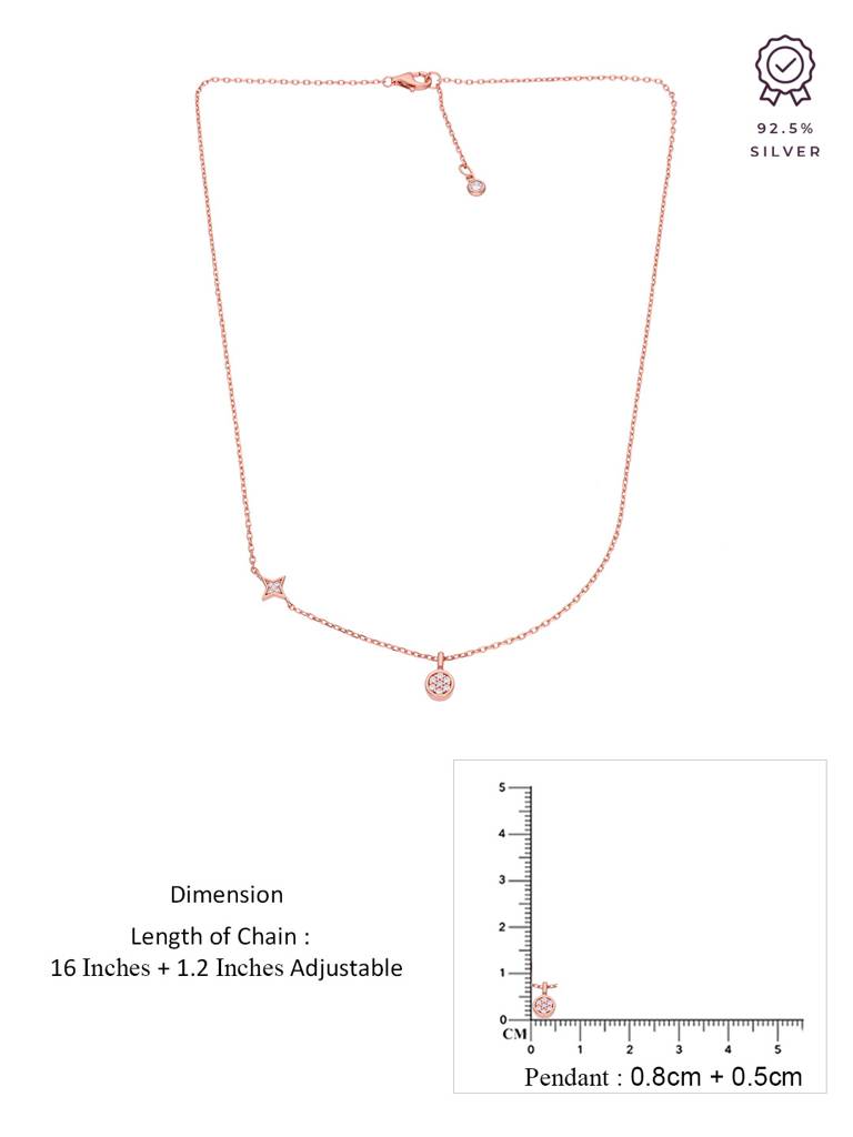Sterling Silver Rose Gold Simple Twinkle Zircon Disc Casual Necklace : NLCS157-RG-NA