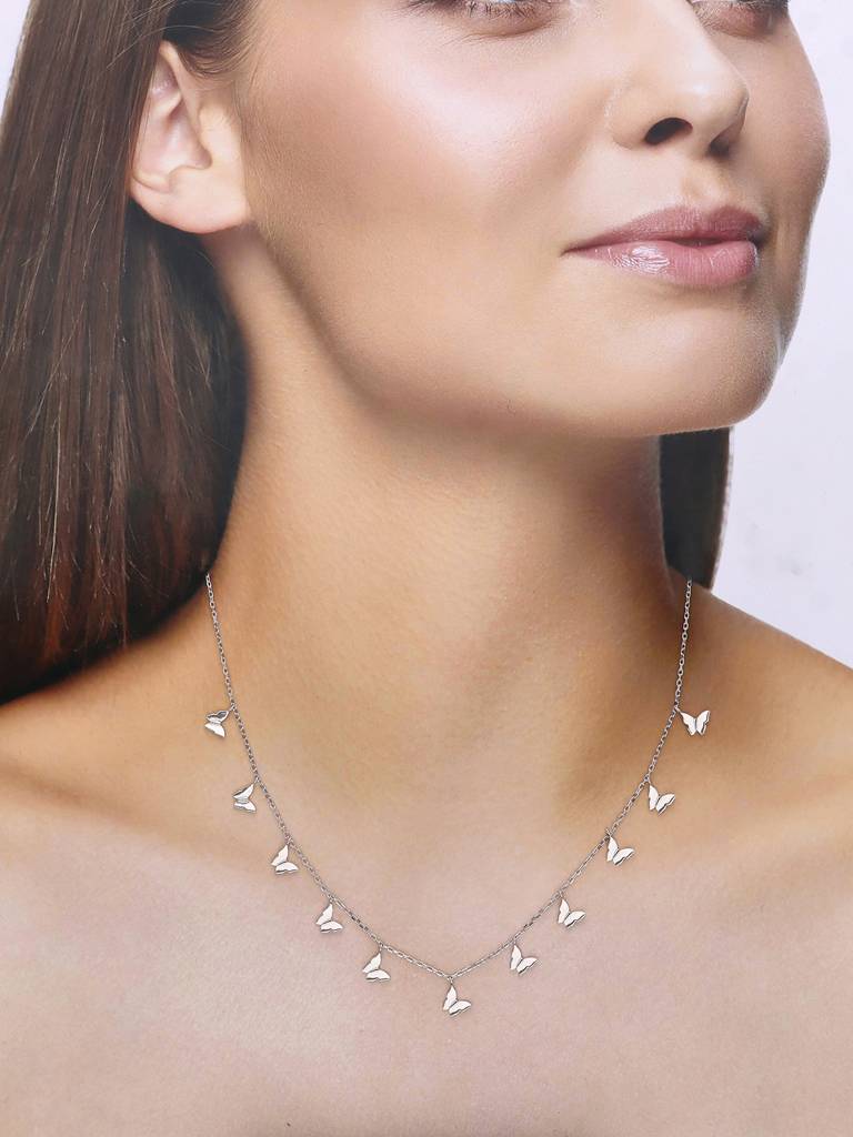 Sterling Silver Dancing Butterflies Casual Necklace : NLCS161-S-NA