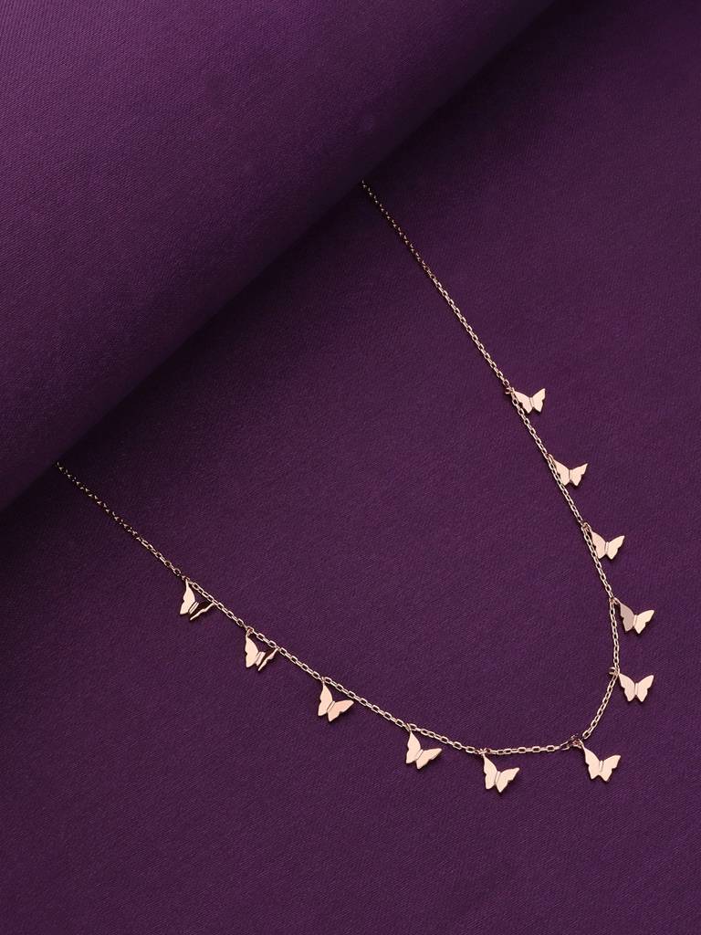 Sterling Silver Rose Gold Dancing Butterflies Casual Necklace : NLCS162-RG-NA