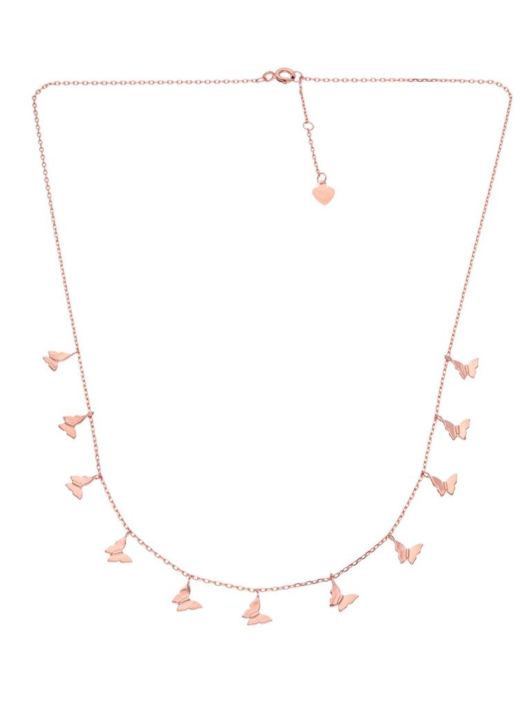 Sterling Silver Rose Gold Dancing Butterflies Casual Necklace : NLCS162-RG-NA