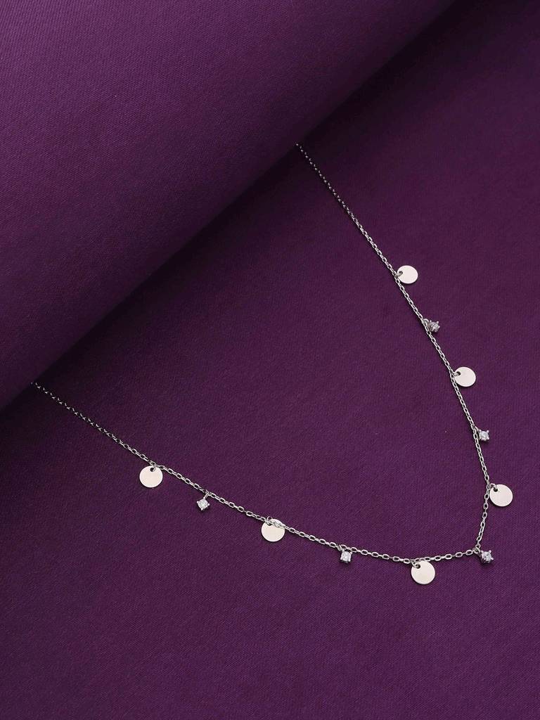 Sterling Silver Dancing Coins And Zirconia Casual Necklace : NLCS165-S-NA