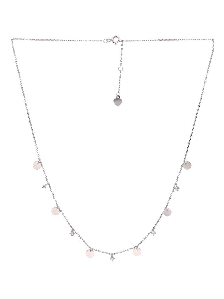 Sterling Silver Dancing Coins And Zirconia Casual Necklace : NLCS165-S-NA