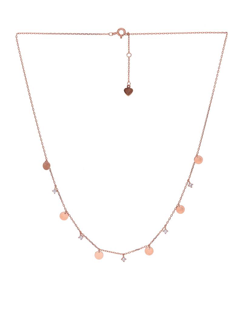 Sterling Silver Rose Gold Dancing Coins And Zirconia Casual Necklace : NLCS166-RG-NA