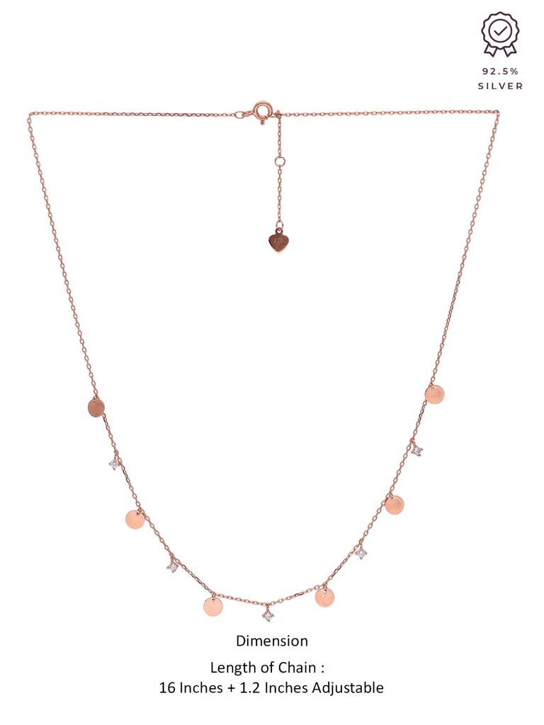 Sterling Silver Rose Gold Dancing Coins And Zirconia Casual Necklace : NLCS166-RG-NA