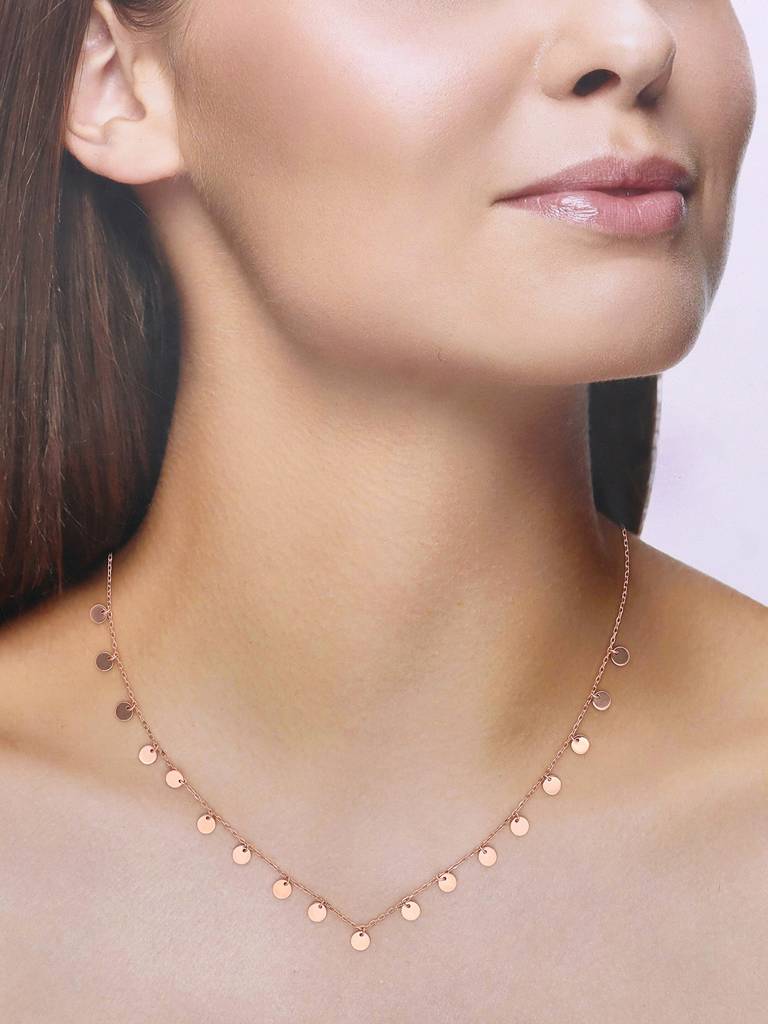 Sterling Silver Rose Gold Dancing Coins Casual Necklace : NLCS172-RG-NA