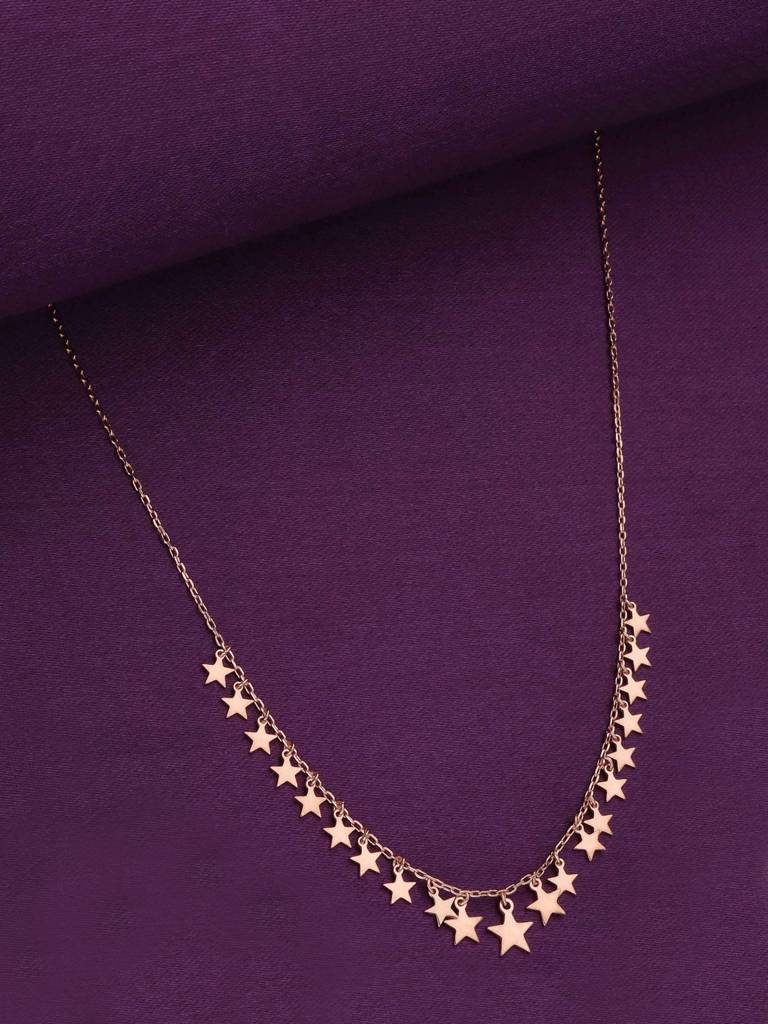 Sterling Silver Rose Gold Strand Of Twinkling Stars Casual Necklace : NLCS174-RG-NA