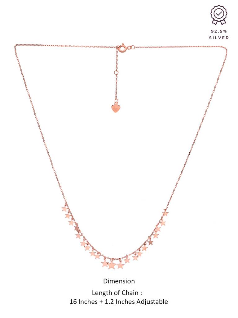 Sterling Silver Rose Gold Strand Of Twinkling Stars Casual Necklace : NLCS174-RG-NA