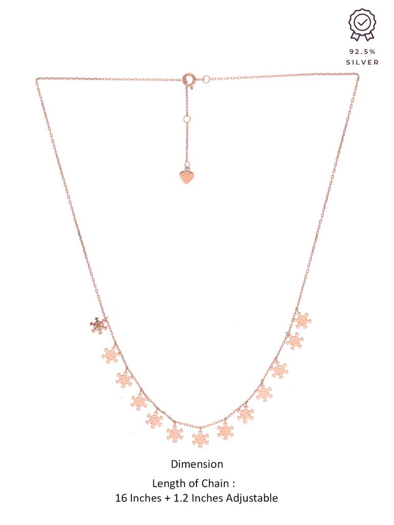Sterling Silver Rose Gold Strand Of Snowflakes Casual Necklace : NLCS176-RG-NA