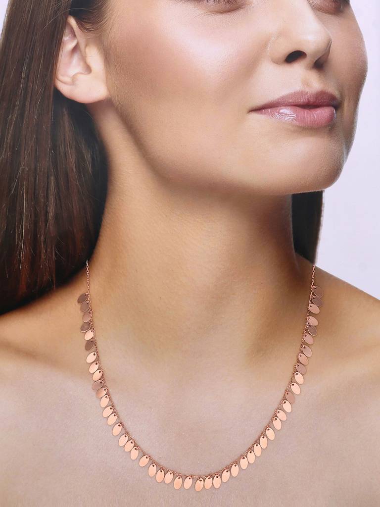 Sterling Silver Rose Gold Strand Of Drops Casual Necklace : NLCS178-RG-NA