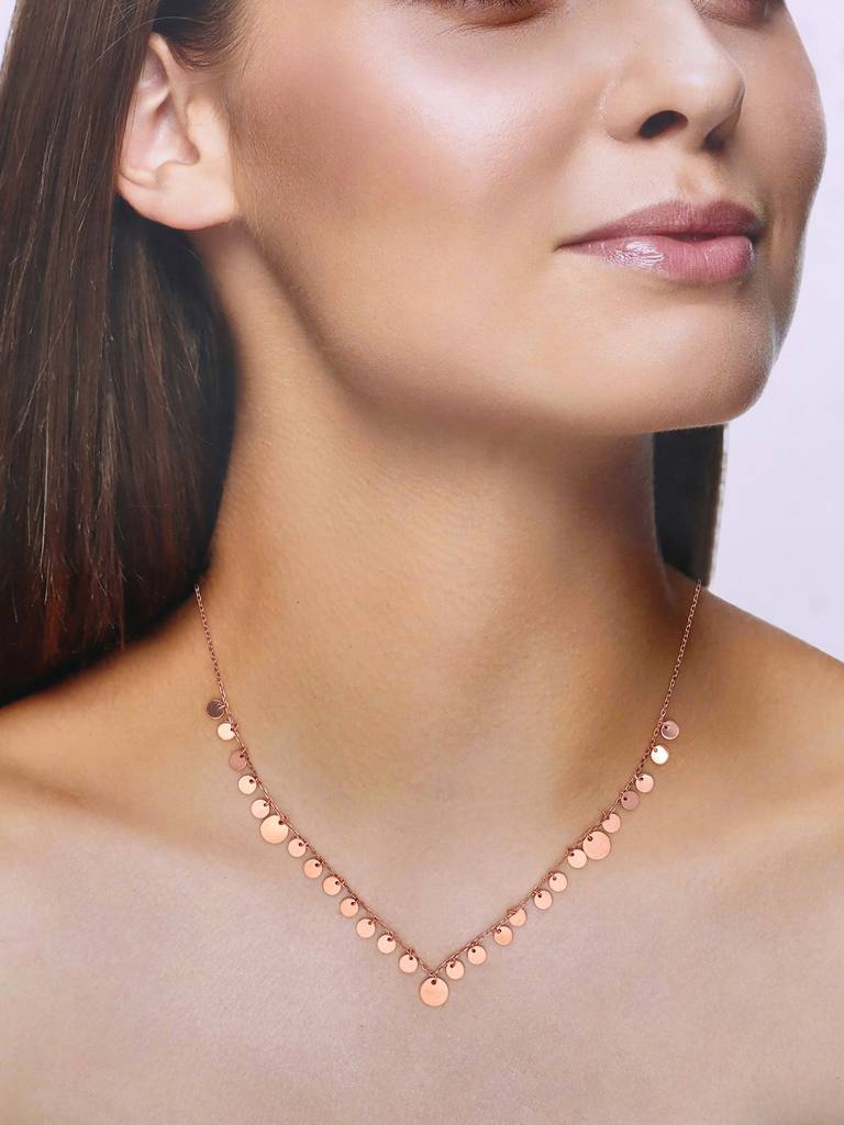 Sterling Silver Rose Gold Strand Of Coins Casual Necklace : NLCS181-RG-NA