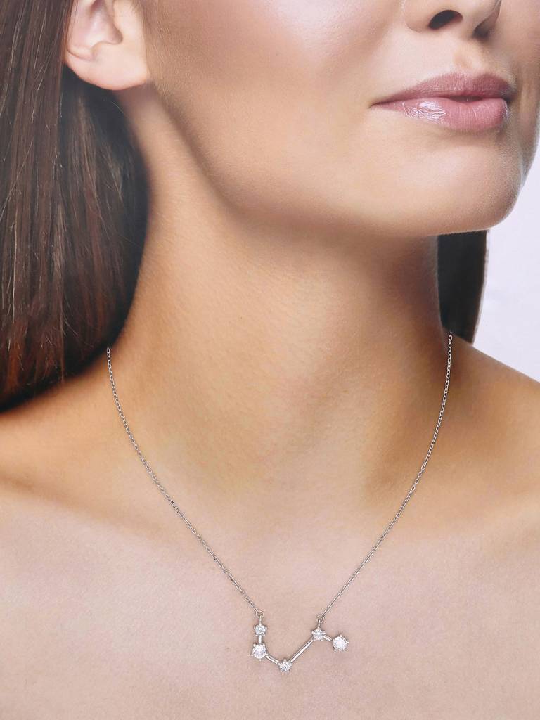 Sterling Silver Minimalisticaries Zodiac Zirconia Casual Necklace : NLCS186-S-NA