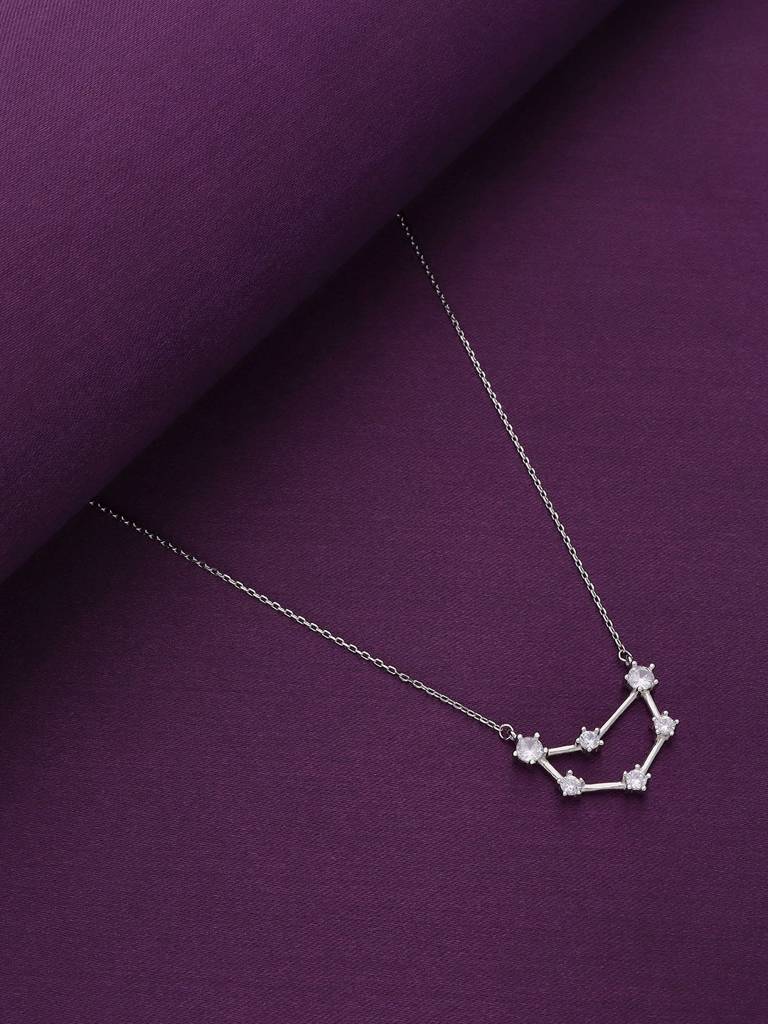 Sterling Silver Minimalisticcapricorn Zodiac Zirconia Casual Necklace : NLCS187-S-NA
