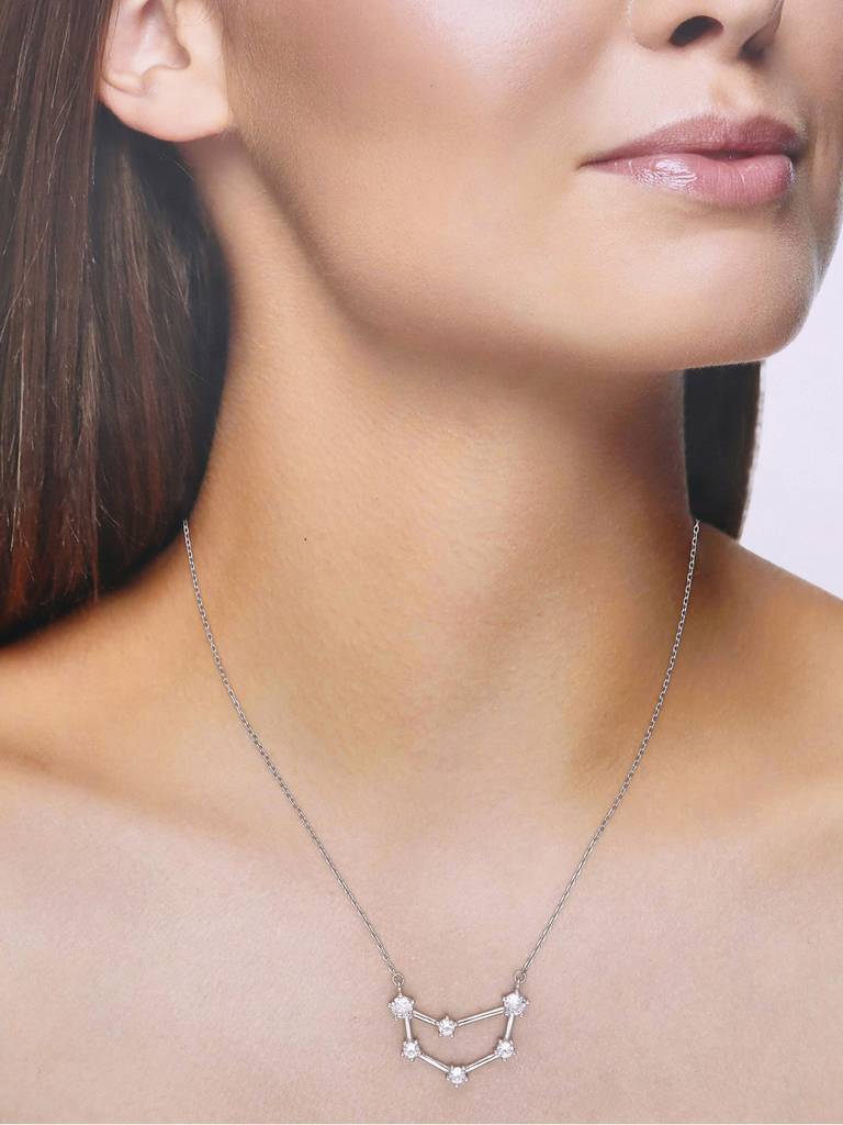 Sterling Silver Minimalisticcapricorn Zodiac Zirconia Casual Necklace : NLCS187-S-NA