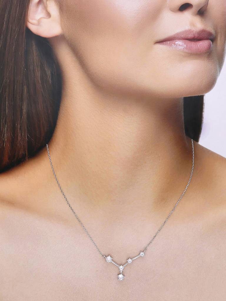 Sterling Silver Minimalisticcancer Zodiac Zirconia Casual Necklace : NLCS189-S-NA