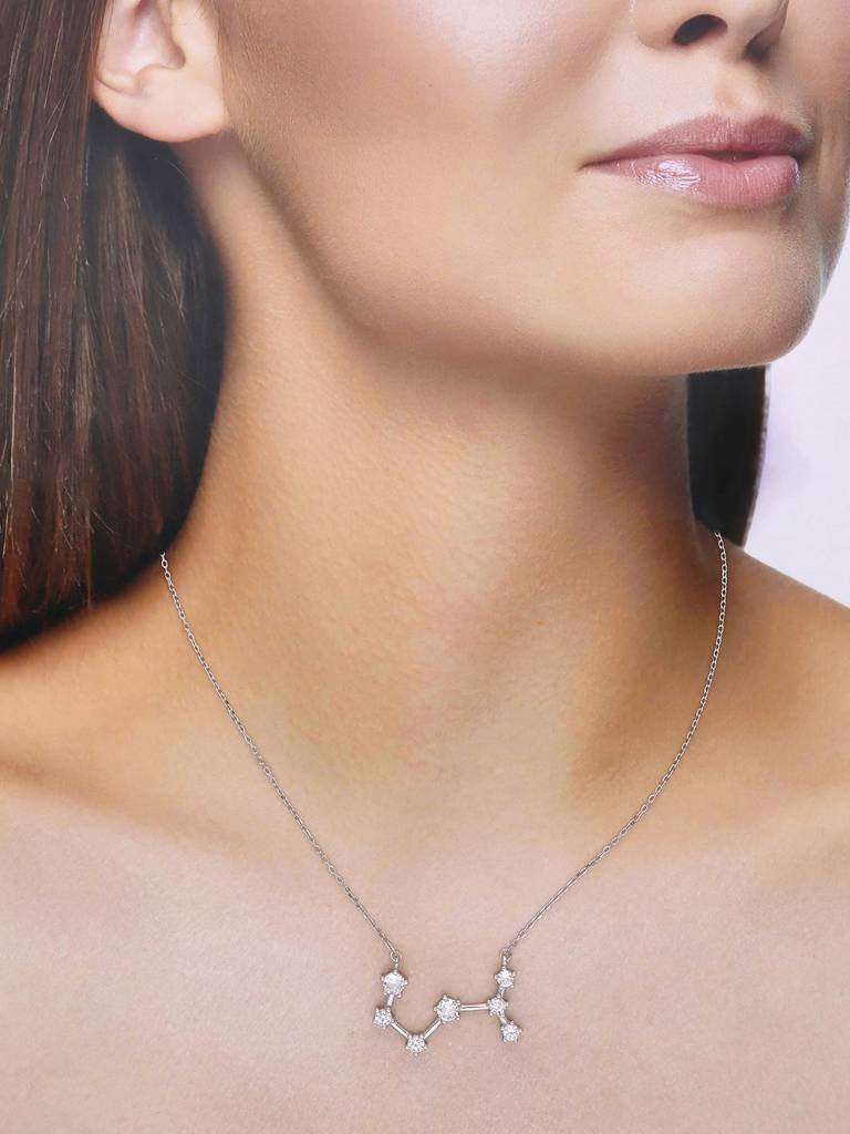 Sterling Silver Minimalisticscorpio Zodiac Zirconia Casual Necklace : NLCS190-S-NA