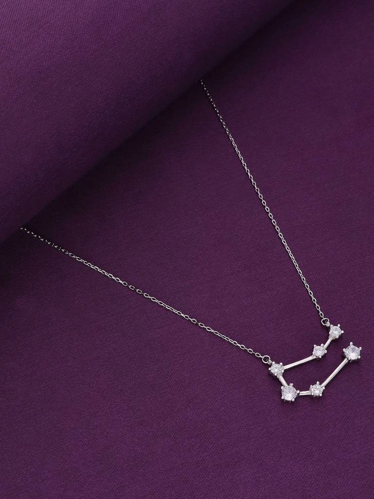 Sterling Silver Minimalisticgemini Zodiac Zirconia Casual Necklace : NLCS193-S-NA