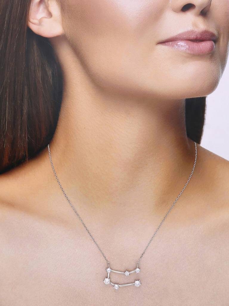 Sterling Silver Minimalisticgemini Zodiac Zirconia Casual Necklace : NLCS193-S-NA