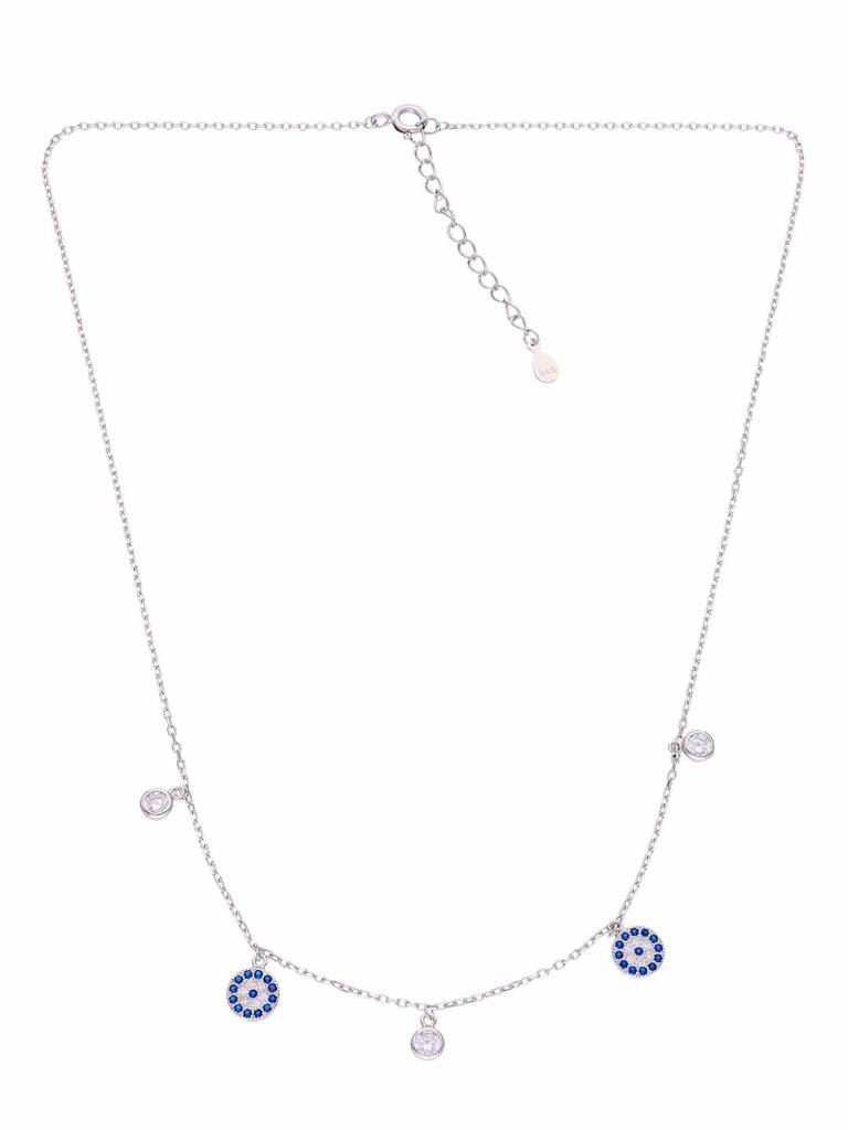 Sterling Silver Round Evil Eye & Diamond Charms Chain Necklace : NLCS194-S-NA