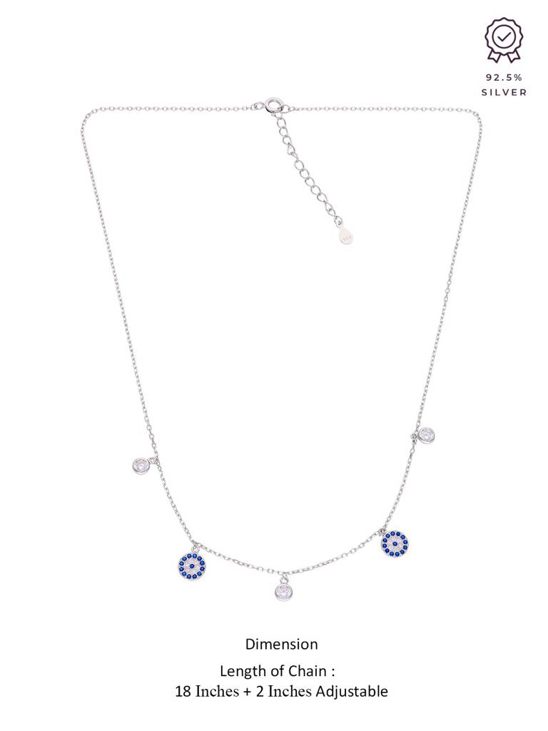 Sterling Silver Round Evil Eye & Diamond Charms Chain Necklace : NLCS194-S-NA