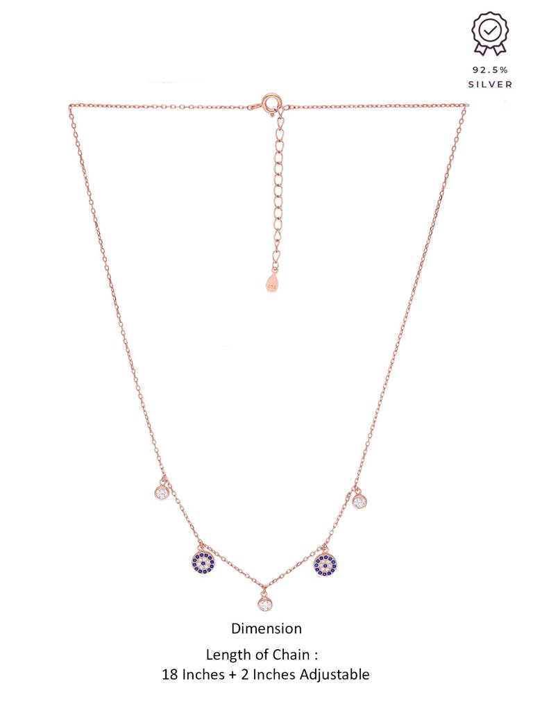 Sterling Silver Rose Gold Round Evil Eye & Diamond Charms Chain Necklace : NLCS195-RG-NA