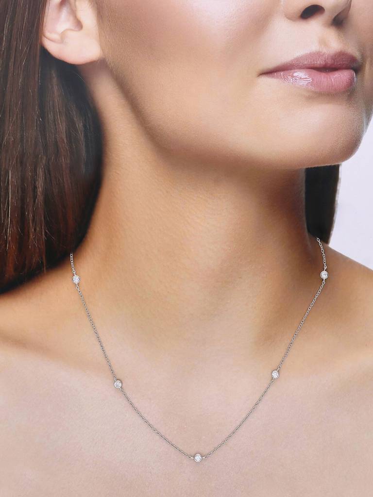 Sterling Silver Multiple Zircon Beads Casual Necklace : NLCS196-S-NA