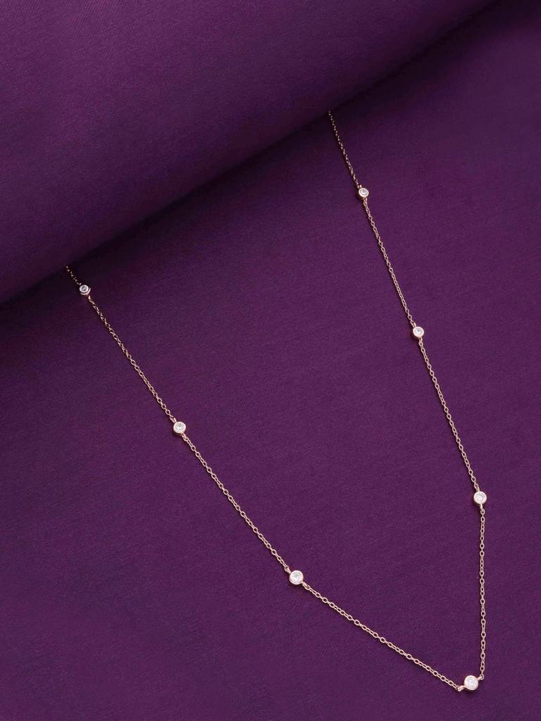 Sterling Silver Rose Gold Multiple Zircon Beads Casual Necklace : NLCS197-RG-NA