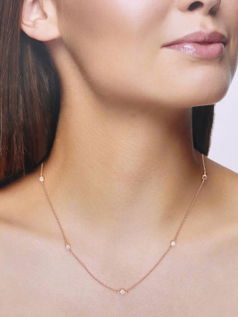 Sterling Silver Rose Gold Multiple Zircon Beads Casual Necklace : NLCS197-RG-NA