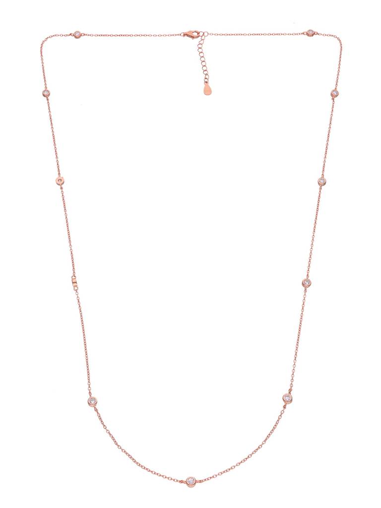 Sterling Silver Rose Gold Multiple Zircon Beads Casual Necklace : NLCS197-RG-NA