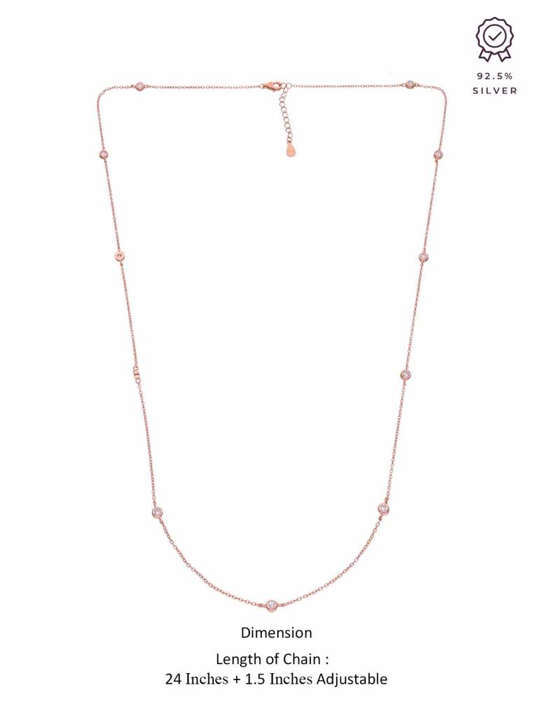 Sterling Silver Rose Gold Multiple Zircon Beads Casual Necklace : NLCS197-RG-NA