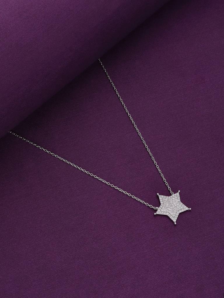 Sterling Silver Shining Zircon Star Casual Necklace : NLCS200-S-NA