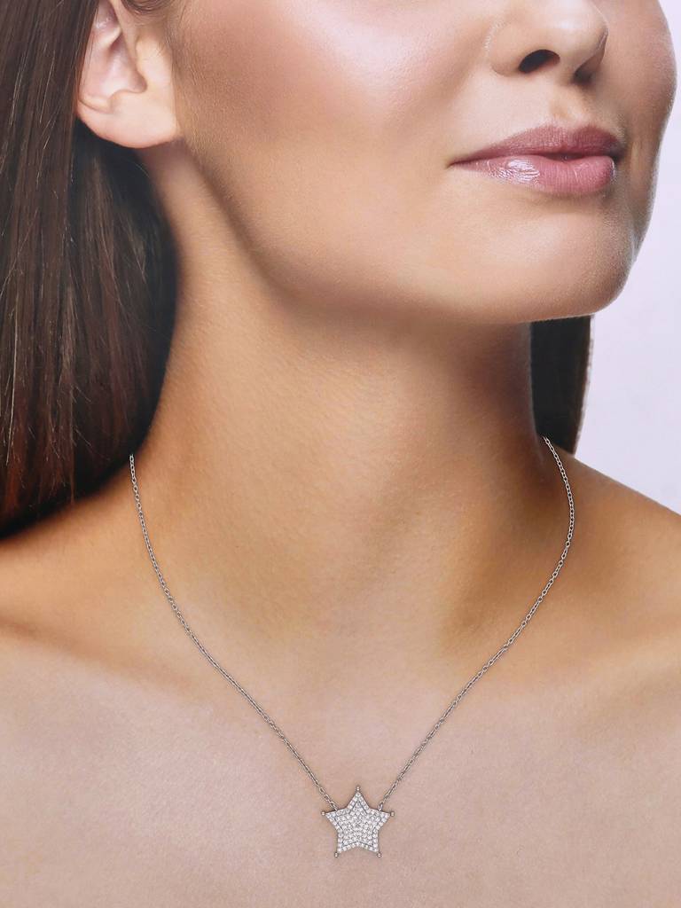 Sterling Silver Shining Zircon Star Casual Necklace : NLCS200-S-NA
