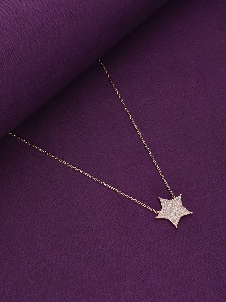 Sterling Silver Rose Gold Shining Zircon Star Casual Necklace : NLCS201-RG-NA