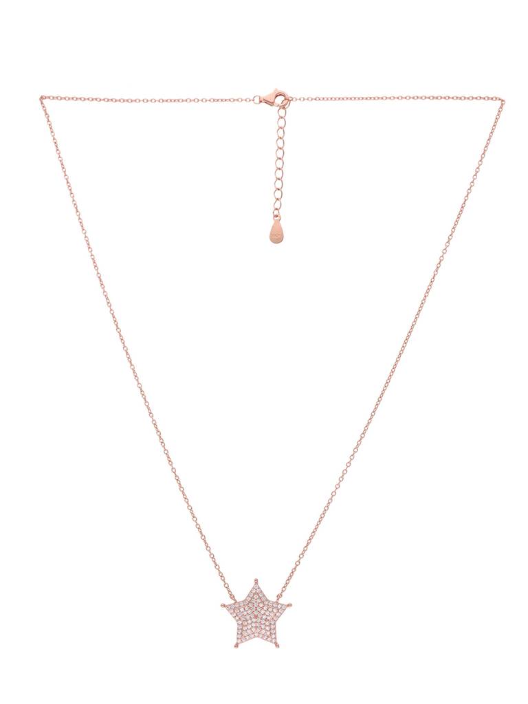 Sterling Silver Rose Gold Shining Zircon Star Casual Necklace : NLCS201-RG-NA