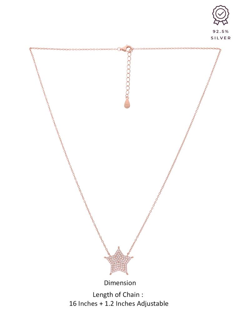 Sterling Silver Rose Gold Shining Zircon Star Casual Necklace : NLCS201-RG-NA