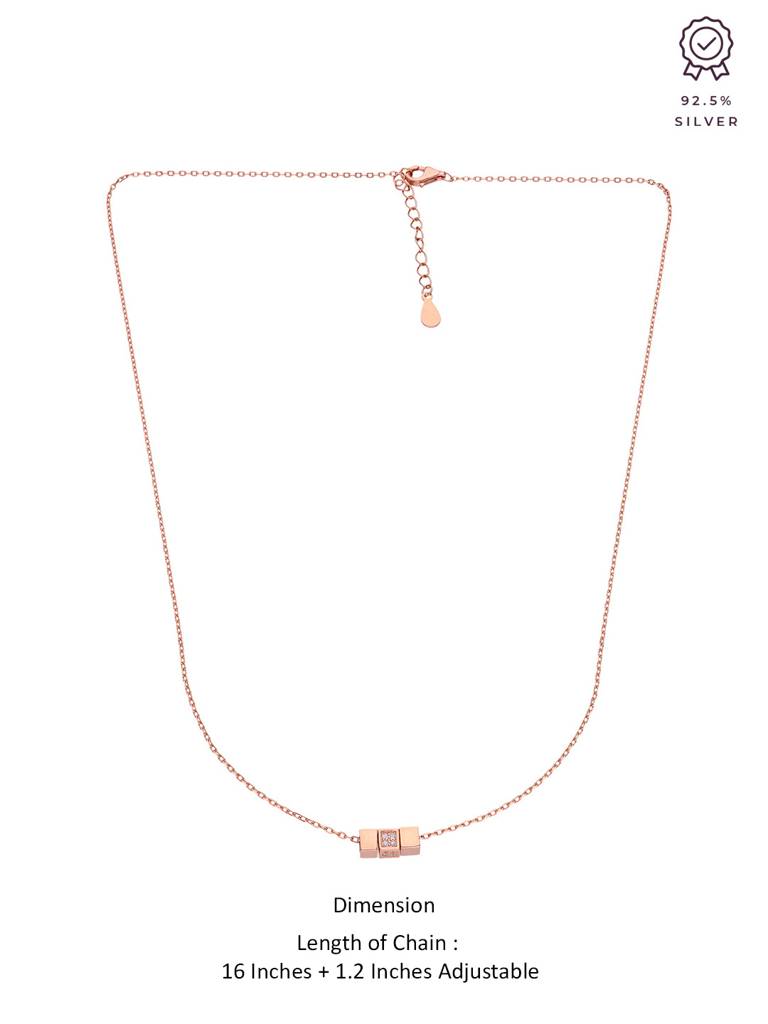 Sterling Silver Rose Gold Tri Cube Casual Chain Necklace : NLCS203-RG-NA
