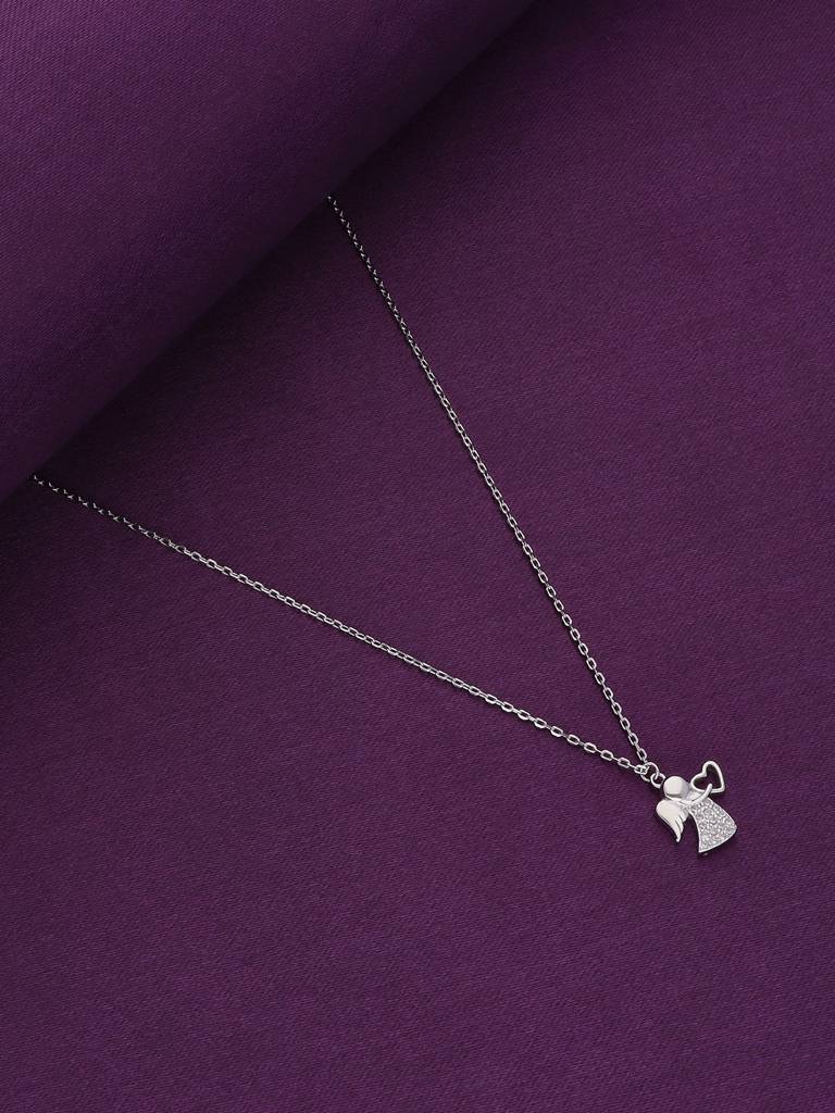 Sterling Silver Single Angel With Heart Casual Chain Necklace : NLCS206-S-NA