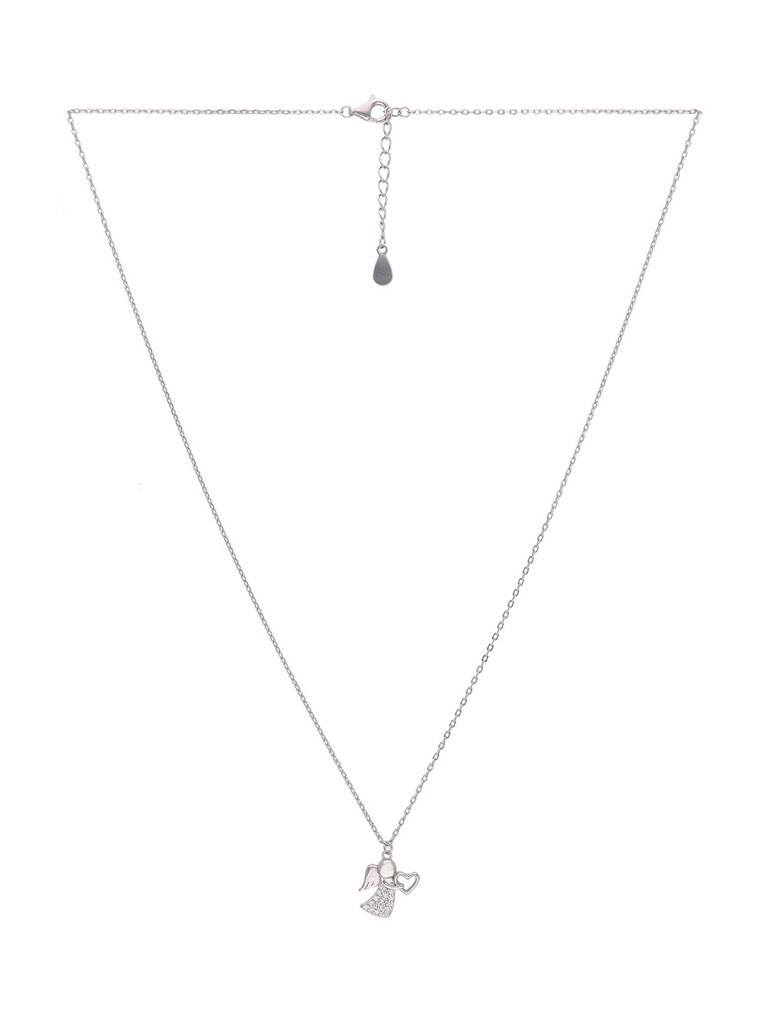 Sterling Silver Single Angel With Heart Casual Chain Necklace : NLCS206-S-NA