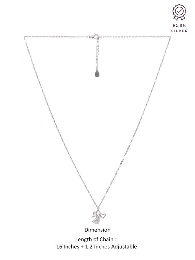 Sterling Silver Single Angel With Heart Casual Chain Necklace : NLCS206-S-NA
