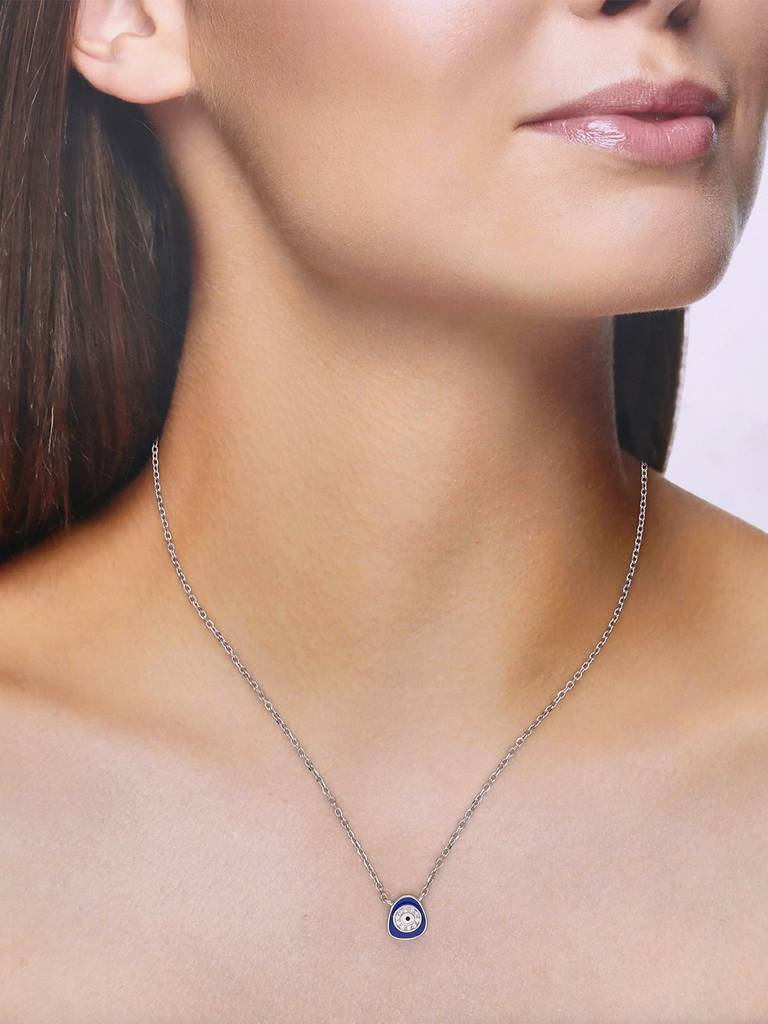 Sterling Silver Stylish Single Abstract Evil Eye Chain Necklace : NLCS212-S-NA