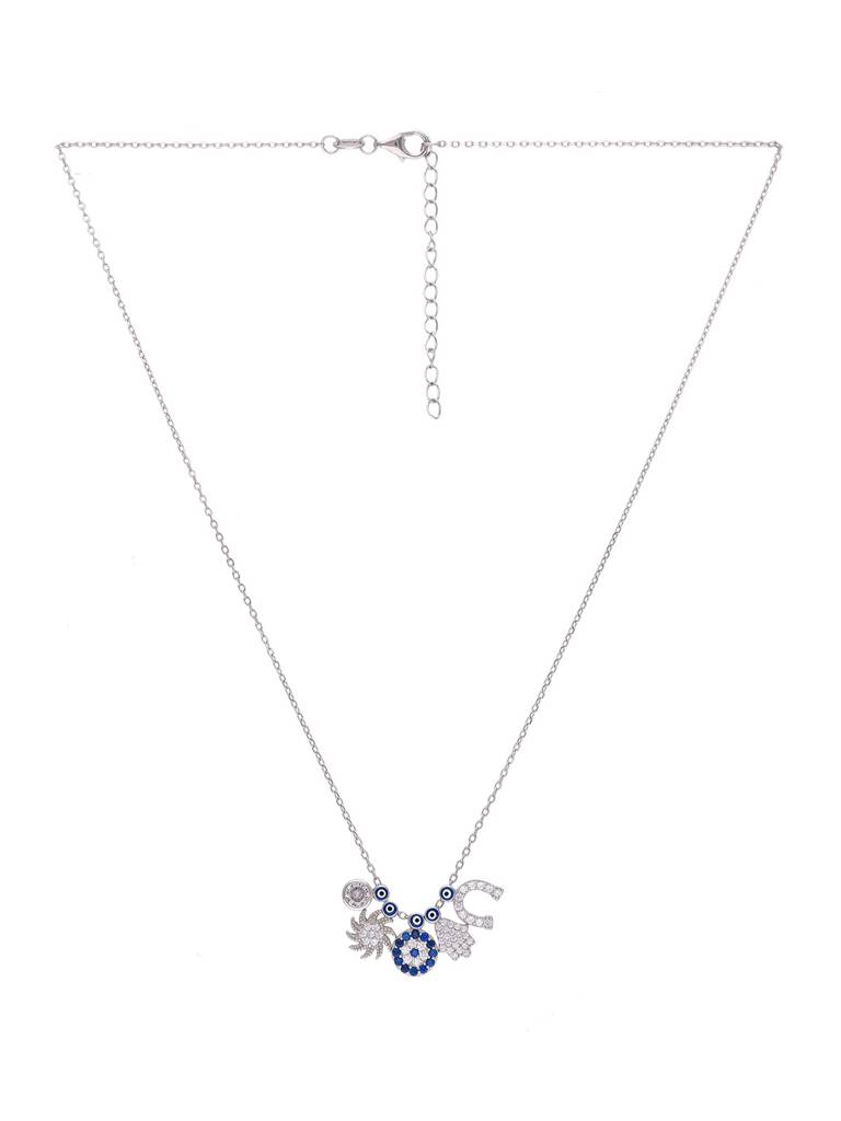 Sterling Silver Multi Charms Evil Eye Chain Necklace : NLCS214-S-NA